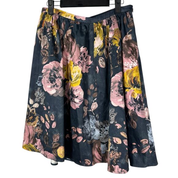 Adolfo Dominguez Floral Pleated A Line Midi Skirt Pockets Size 40 US M - Picture 2 of 6